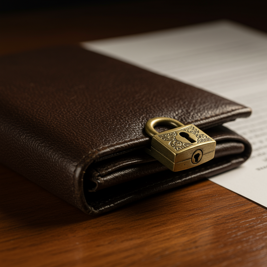 To visually represent the 'No Win, No Fee' concept, showing that a client's finances are secure and not at risk when hiring a personal injury lawyer.